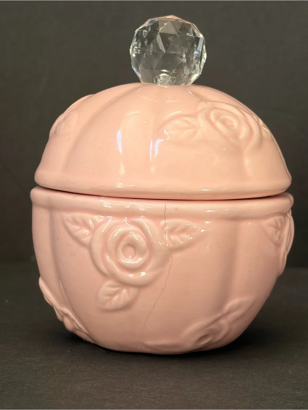 Elegant Pink Ceramic Trinket Jar with Glass Knob - Home Accents